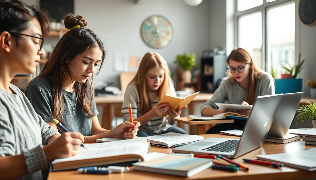 Students collaborating in study space