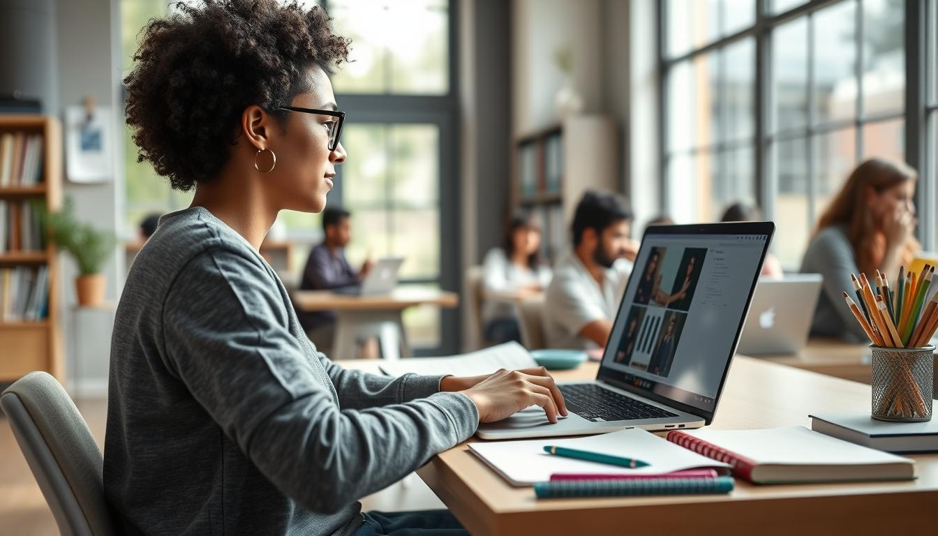 Students studying together in modern classroom